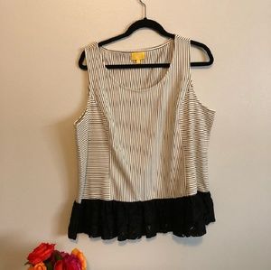 NWOT Liz Lange Black and White Striped Peplum Top